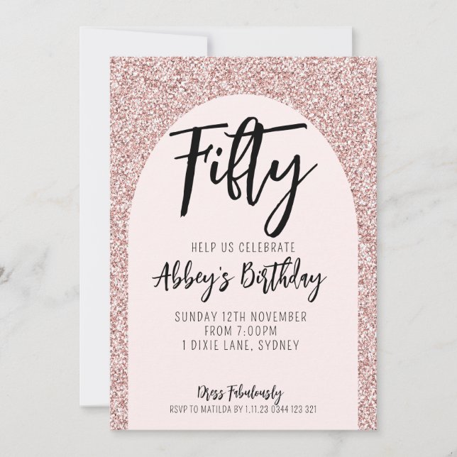 50.ª invitación de cumpleaños de Rosa Purpurina Go (Anverso)