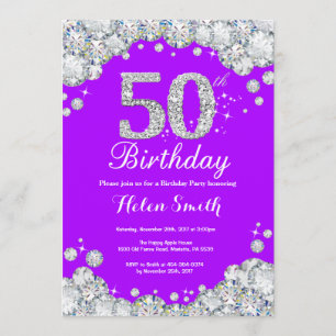 50.ª invitación de cumpleaños Diamante morado y pl