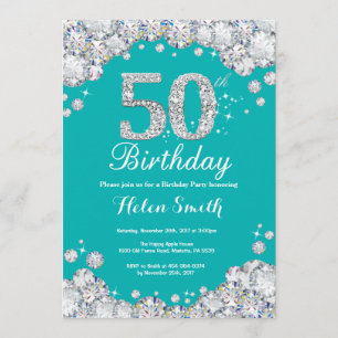 50.ª invitación de cumpleaños Diamante Verde azula