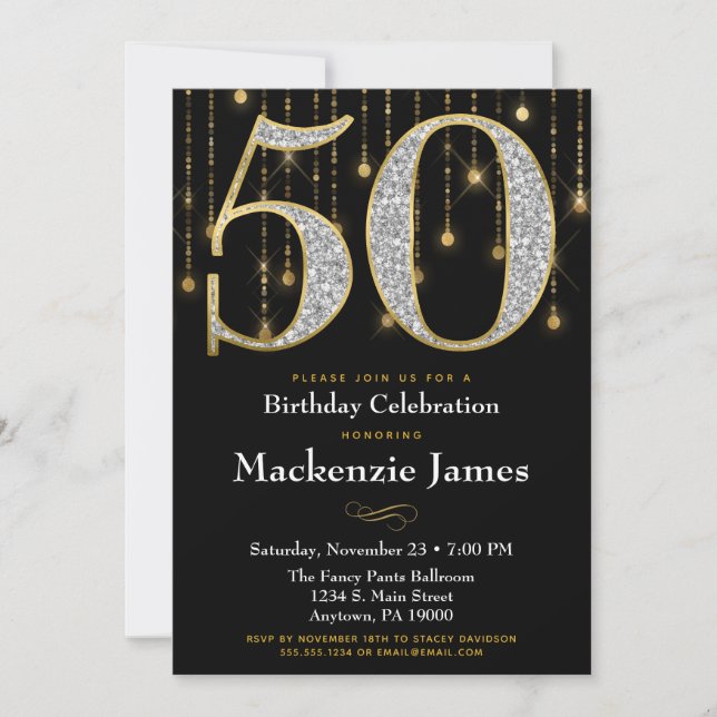 50.ª invitación de cumpleaños Diamantes de oro neg (Anverso)