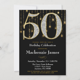 50.ª invitación de cumpleaños Diamantes de oro neg