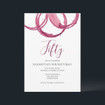50.ª invitación de cumpleaños Fiesta de vino adult<br><div class="desc">Estas invitaciones de cumpleaños modernas incluyen círculos de vino de Borgoña. La palabra "cincuenta" está fijada en una tipografía elegante. Utilice los campos de plantilla para agregar los detalles sencillos de su 50º fiesta. Perfecto para una fiesta de cumpleaños de adultos con un sorbo de sorbo o tema de edad...</div>