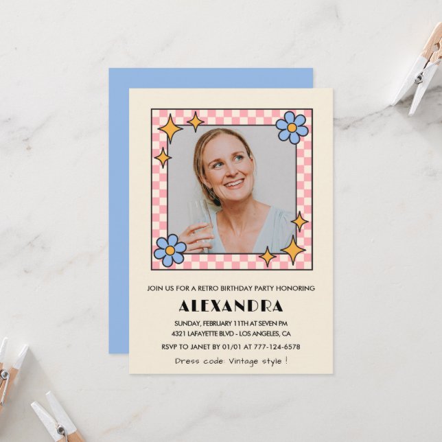 50.ª invitación de cumpleaños Flores Azules Retro  (Anverso/Reverso In Situ)