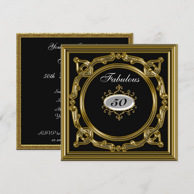 50.ª invitación de cumpleaños Negro (Anverso / Reverso)
