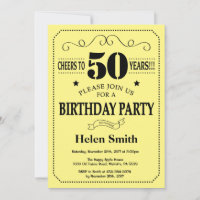 50.ª invitación de cumpleaños negro y amarillo