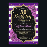 50.ª invitación de cumpleaños Oro púrpura con Rosa<br><div class="desc">50.ª Invitación de cumpleaños Elegante diseño negro dorado púrpura con falso purpurina.</div>