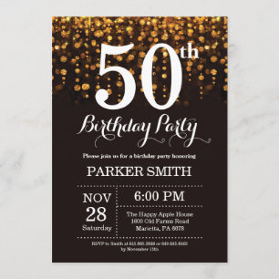 50.ª invitación de cumpleaños Purpurina de oro