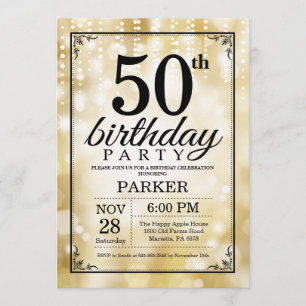 50.ª invitación de cumpleaños Purpurina de oro