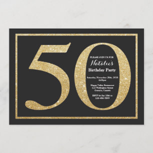 50.ª invitación de cumpleaños Purpurina de oro