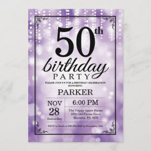 50.ª invitación de cumpleaños Purpurina púrpura