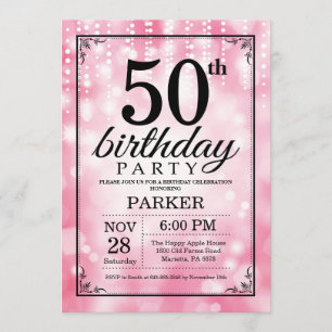 50.ª invitación de cumpleaños Purpurina rosado
