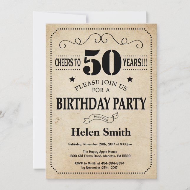 50.ª invitación de cumpleaños Rústico Retro de cos (Anverso)