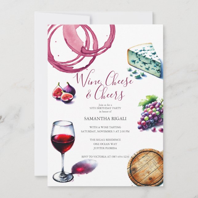 50.ª invitación de cumpleaños Tema del vino (Anverso)