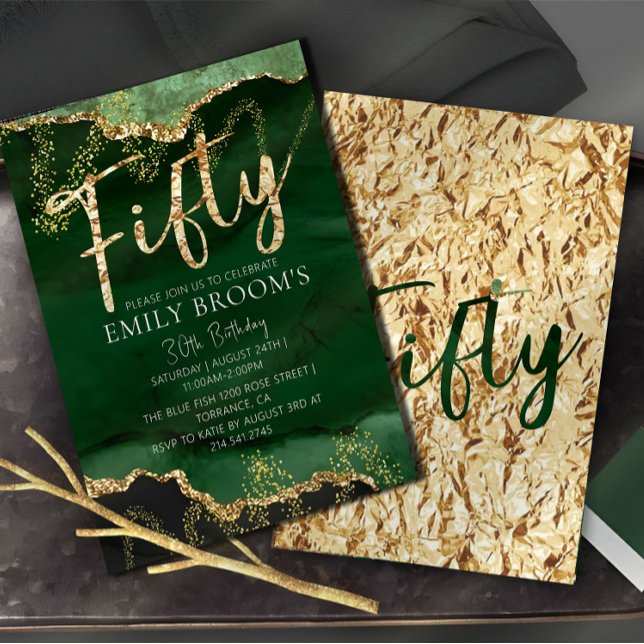 50.ª invitación de cumpleaños verde esmeralda y or (Subido por el creador)