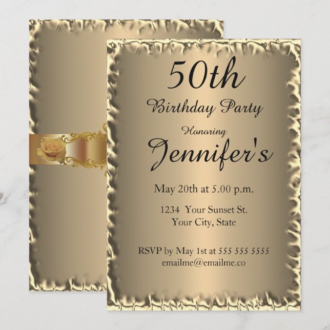 50.ª invitación de oro de la fiesta de cumpleaños (Anverso / Reverso)