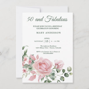 50.ª invitación de rosa de cumpleaños floral