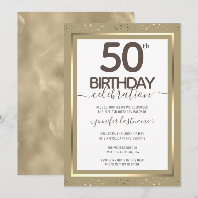 50.ª invitación formal de oro de cumpleaños (Anverso / Reverso)