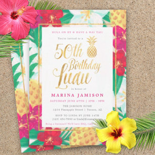 50.ª invitación para el cumpleaños de Luau   Rosa 