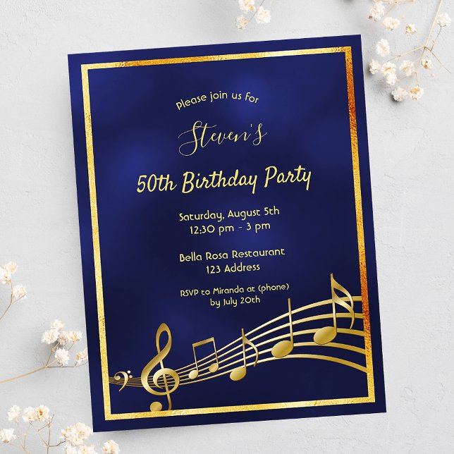 50.ª invitación para notas de oro azules (Subido por el creador)