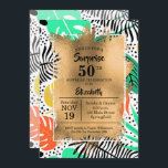 50.ª Jornada de Oro y Invitaciones Tropicales Mode<br><div class="desc">El colorido patrón de impresión de plantas tropicales cubierto con Relieve metalizado de imitación de oro y los detalles de tu fiesta de 50 años en letras de moda es genial para CUALQUIER cumpleaños de LA EDAD. COORDINANDO artículos disponibles en nuestra tienda.</div>