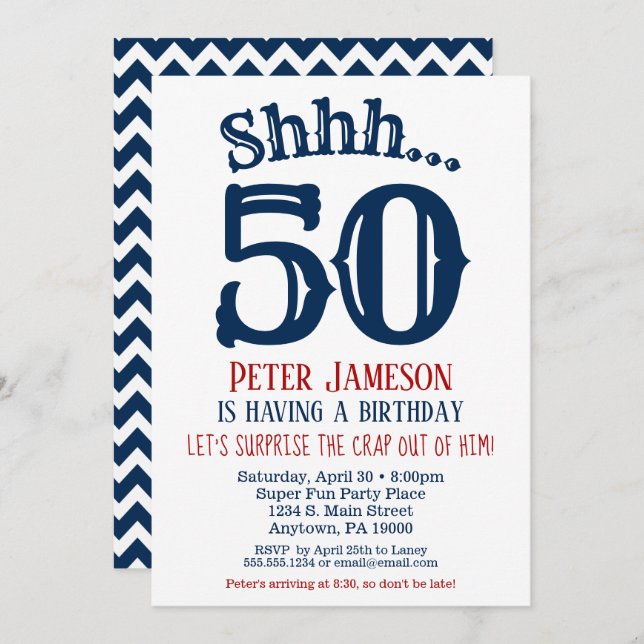 50.ª sorpresiva invitación al cumpleaños masculino (Anverso / Reverso)