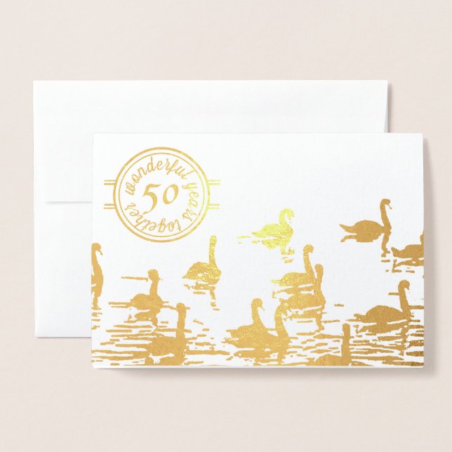 50.ª tarjeta de aniversario de boda dorado de cisn (Anverso con sobre)