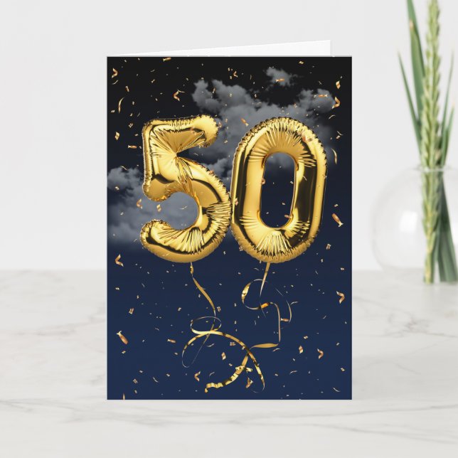 50.ª Tarjeta de Confetti y globo de oro de cumplea (Anverso)