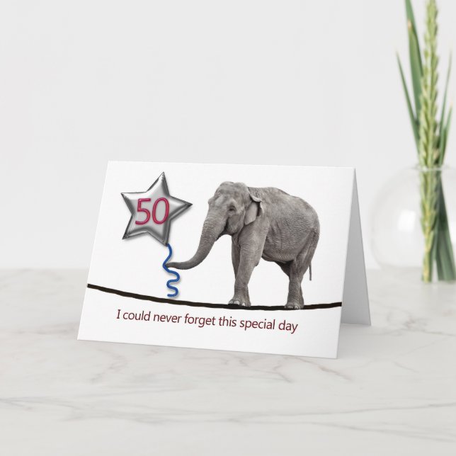 50.ª tarjeta de cumpleaños con elefante que camina (Anverso)