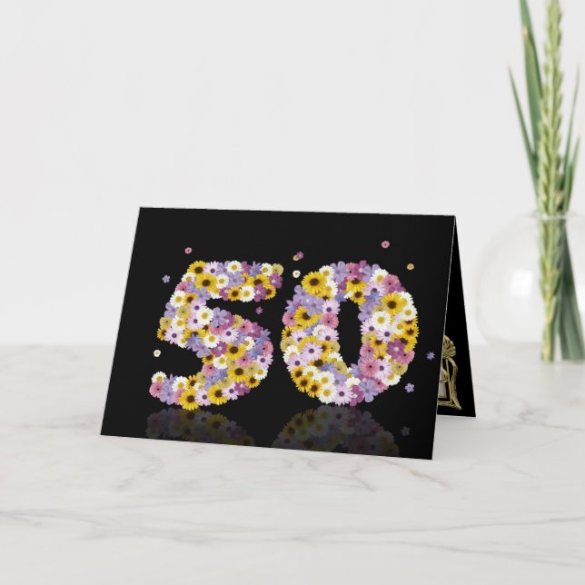 50.ª tarjeta de cumpleaños con letras floridas (Anverso)