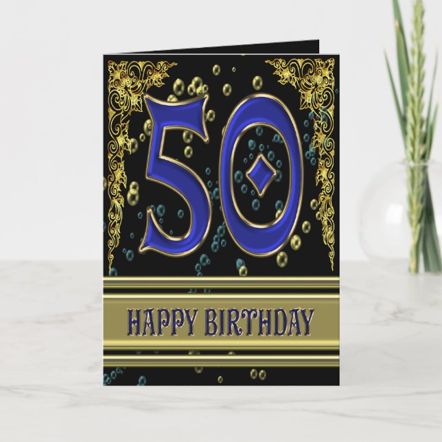 50.ª tarjeta de cumpleaños con oro y burbujas (Anverso)