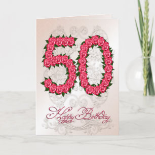 50.ª tarjeta de cumpleaños con rosas y hojas