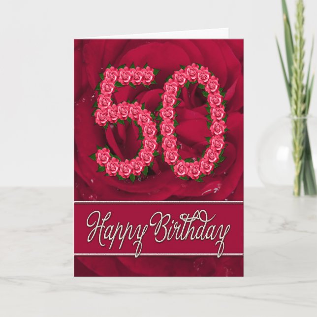 50.ª tarjeta de cumpleaños con rosas y hojas (Anverso)