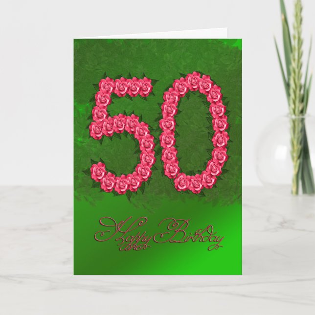 50.ª tarjeta de cumpleaños con rosas y hojas (Anverso)