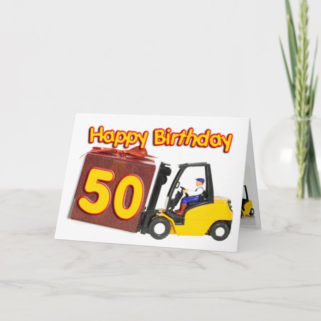 50.ª tarjeta de cumpleaños con un camión elevador  (Anverso)