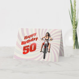 50.ª tarjeta de cumpleaños con un chica de moto