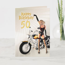 50.ª tarjeta de cumpleaños con un chica de moto