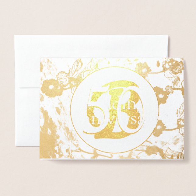 50.ª Tarjeta Floral Blank Boda de Relieve metaliza (Anverso con sobre)