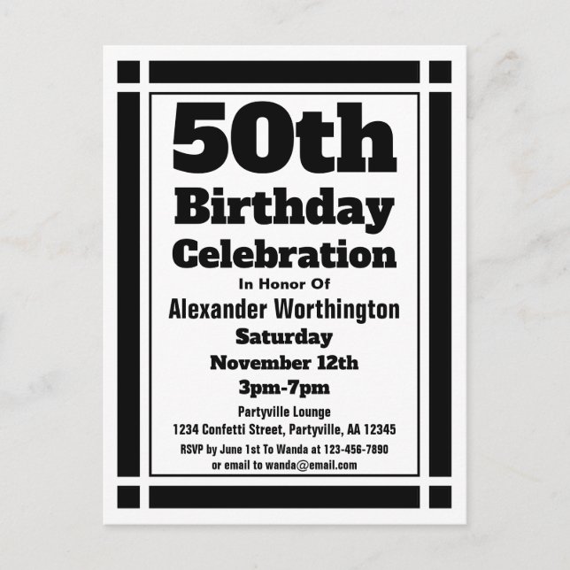50.ª tarjeta postal de invitación a cumpleaños geo (Anverso)