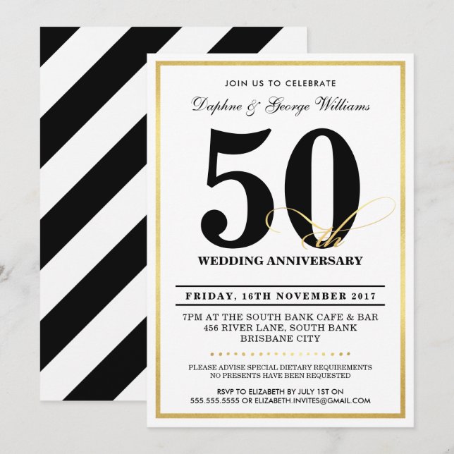 50.º ANIVERSARIO BODA DE INVITACIONES DE oro elega (Anverso / Reverso)