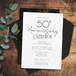 50.º Aniversario Boda Invitación a guión elegante<br><div class="desc">Invitaciones para el 50° aniversario del Boda. Resalta el tipo de letra del guión con un tipo de letra de nombre del serif fácil de leer. Fácil de ajustar para sus propias necesidades bodas. Diseño minimalista y elegante en blanco y negro.</div>