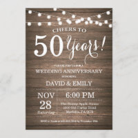 50.º aniversario Boda Invitación a la Madera Rústi