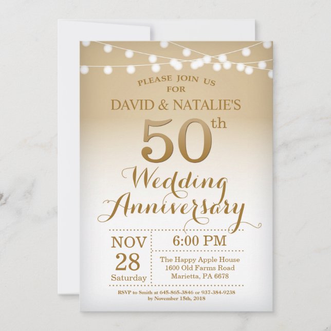 50.º aniversario Boda Invitación al oro (Anverso)