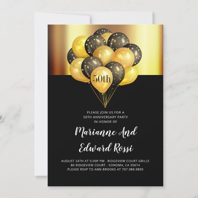 50.º aniversario Boda Invitación de oro negro (Anverso)