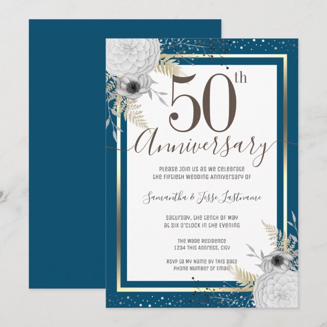 50.º Aniversario Boda Invitación floral (Anverso / Reverso)
