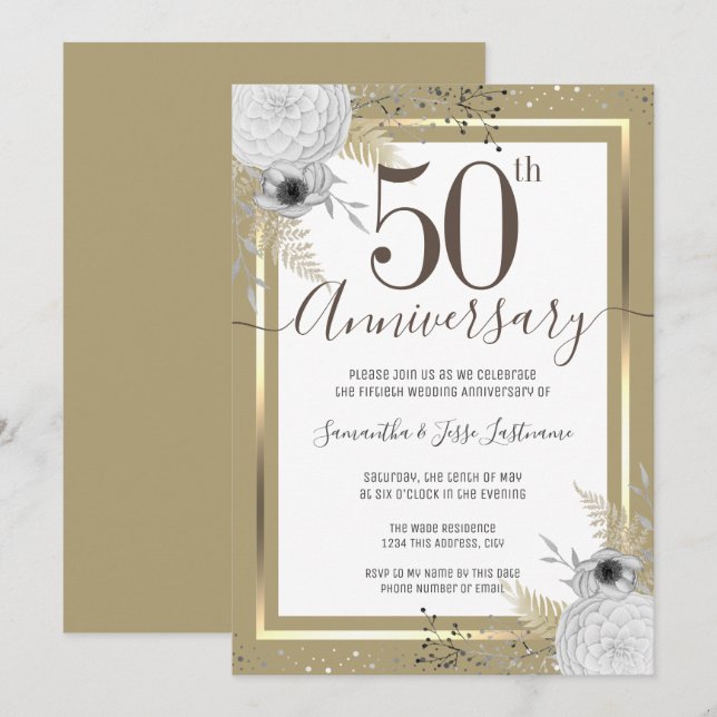 50.º Aniversario Boda Invitación floral (Anverso / Reverso)