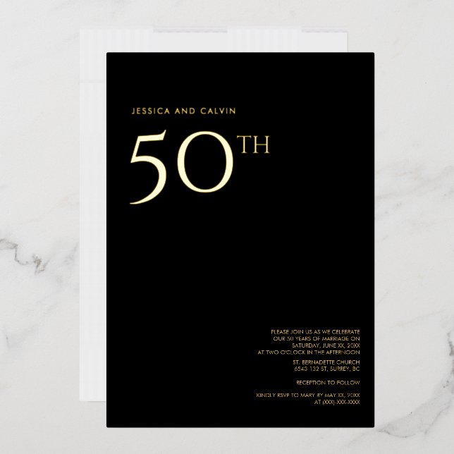 50.º aniversario Boda Invitación Negra y Oro (Sobre)