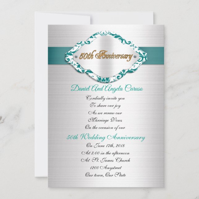 50.º Aniversario Boda Invitación satinado verde az (Anverso)