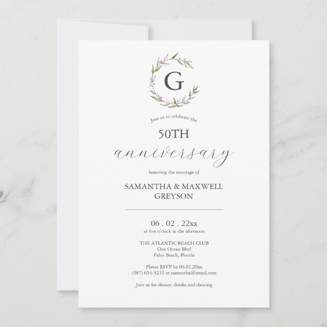 50.º aniversario Boda Invitaciones a botánicos (Anverso)
