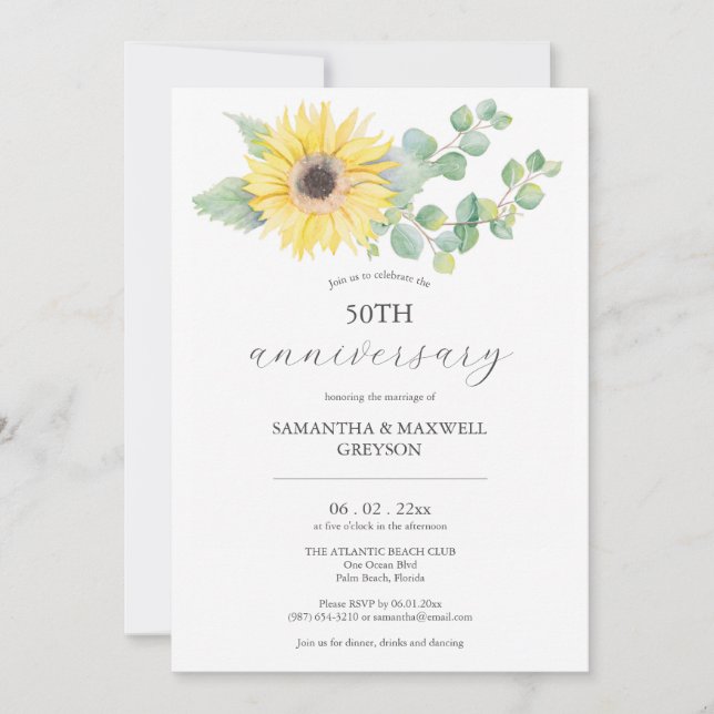 50.º aniversario Boda Invitaciones Girasol (Anverso)
