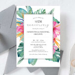 50.º aniversario Boda Invitaciones tropicales<br><div class="desc">Estas invitaciones para celebrar el 50 aniversario del boda cuentan con flores tropicales y hojas de palma en tonos rosa, naranja y verde. Utilice los campos de plantilla para agregar los detalles del personalizado. Solicite tarjetas impresas o invitaciones imprimibles. Elegante para los temas tropicales Para ver más diseños como este...</div>